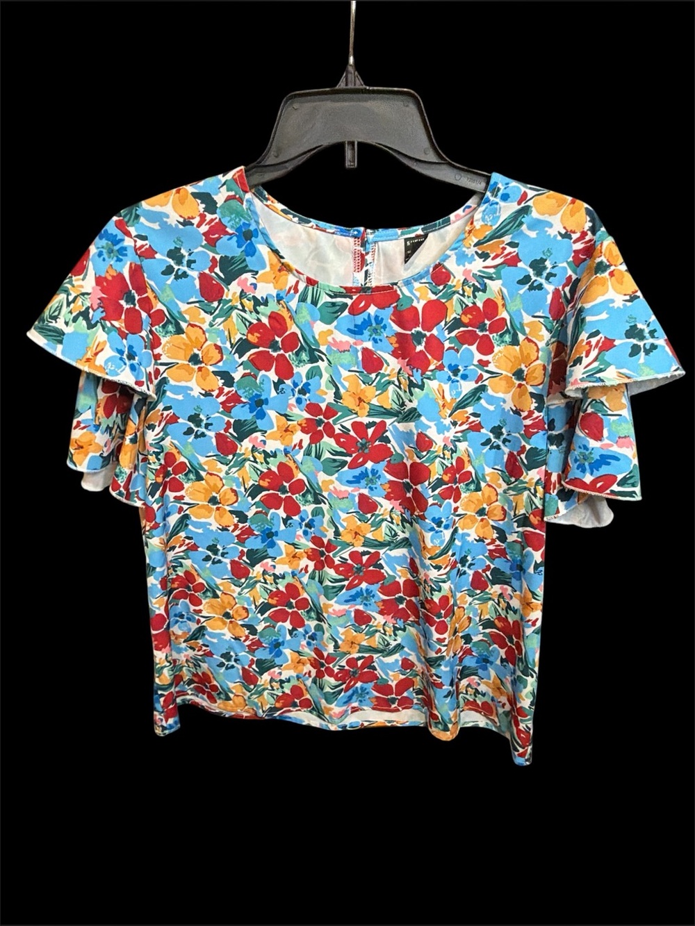 Women’s Floral Ruffle Sleeve Top - Bright Multi - Picture 2 of 5
